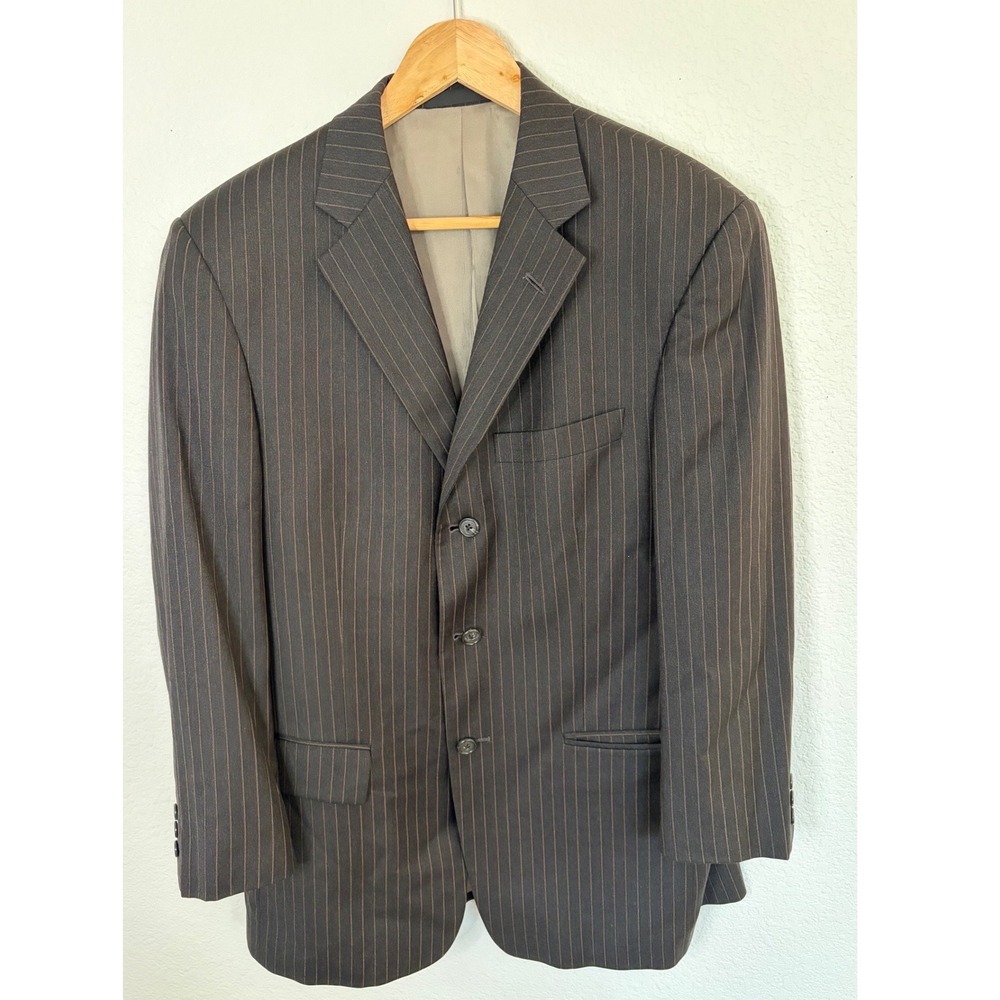 Tallia‎ Uomo Loro Piana Wool Pinstripe Blazer Jacket Mens 38S Brown Charcoal 38
